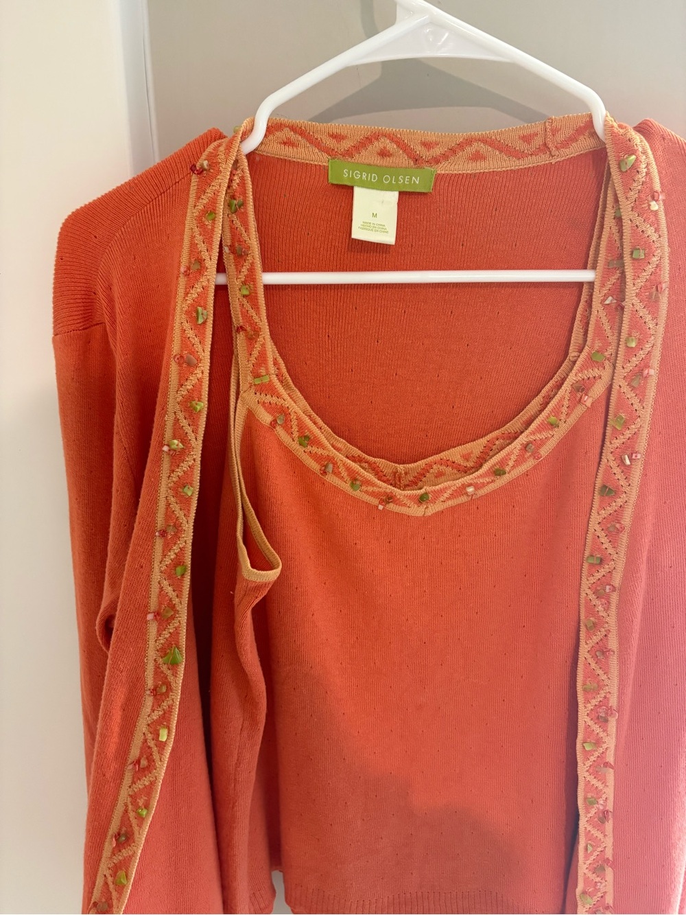 Sigrid Olsen Women's Orange Embellished Sweater and tank set
